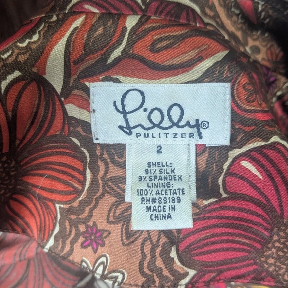 Vintage Lilly Pulitzer Silk Dress Brown Floral Paisley Knee Length Size 2 - Picture 7 of 10
